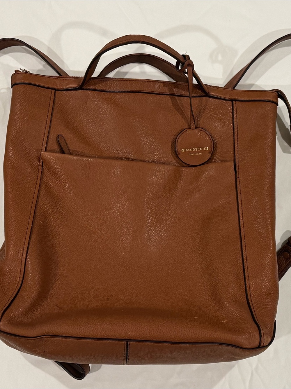 Cole Haan GrandSeries British Tan Leather Convertible Unisex Backpack Tote Bag